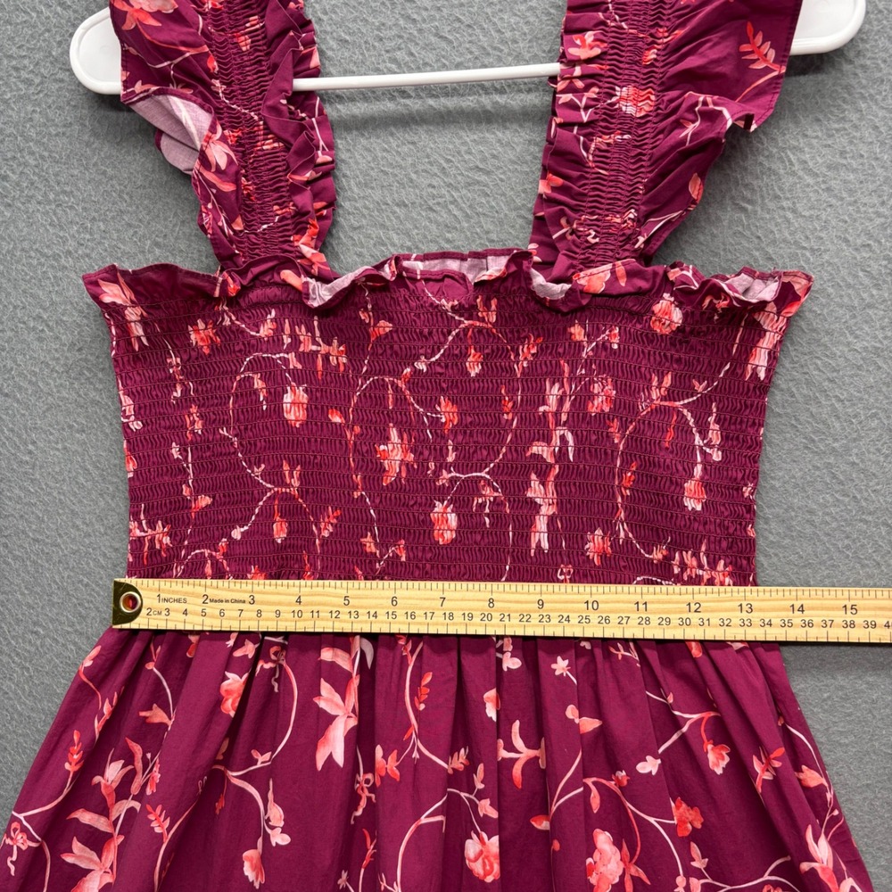 Hill House Home The Ellie Nap Dress Burgundy Floral Smocked Tiered Midi Size M - Picture 8 of 13